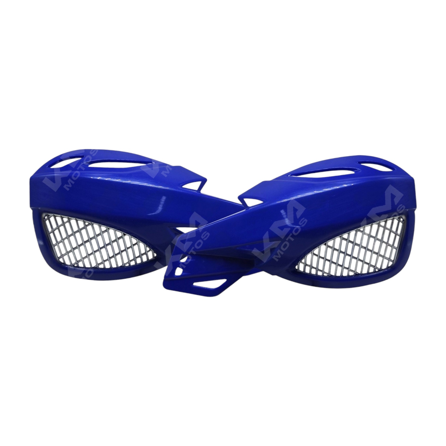 Protector de punos de plástico en color azul para manetas de motos, marca KM Motos, modelo protector de puños.