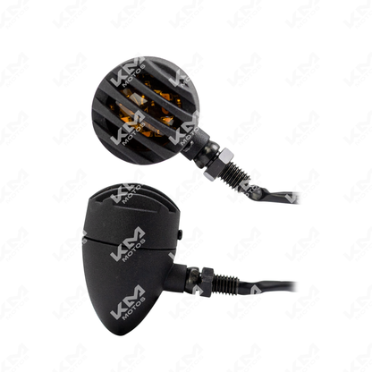 Vías LED para chopera pandillera KMS de KM Motos, luces brillantes para bicicleta o moto, color negro y diseño compacto.