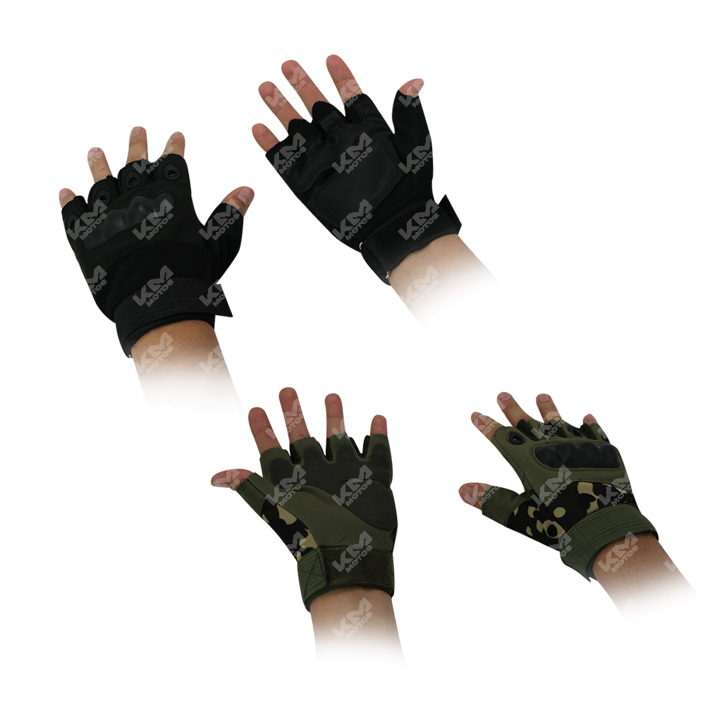 Guantes cortos tácticos KM Motos, con diseño resistente y ajustado, ideales para actividades al aire libre y deportes motorizados