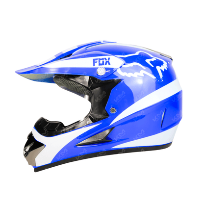 Casco cross KM Motos Fox multicolor con diseño, en varios tamaños, protección y estilo para motocross.