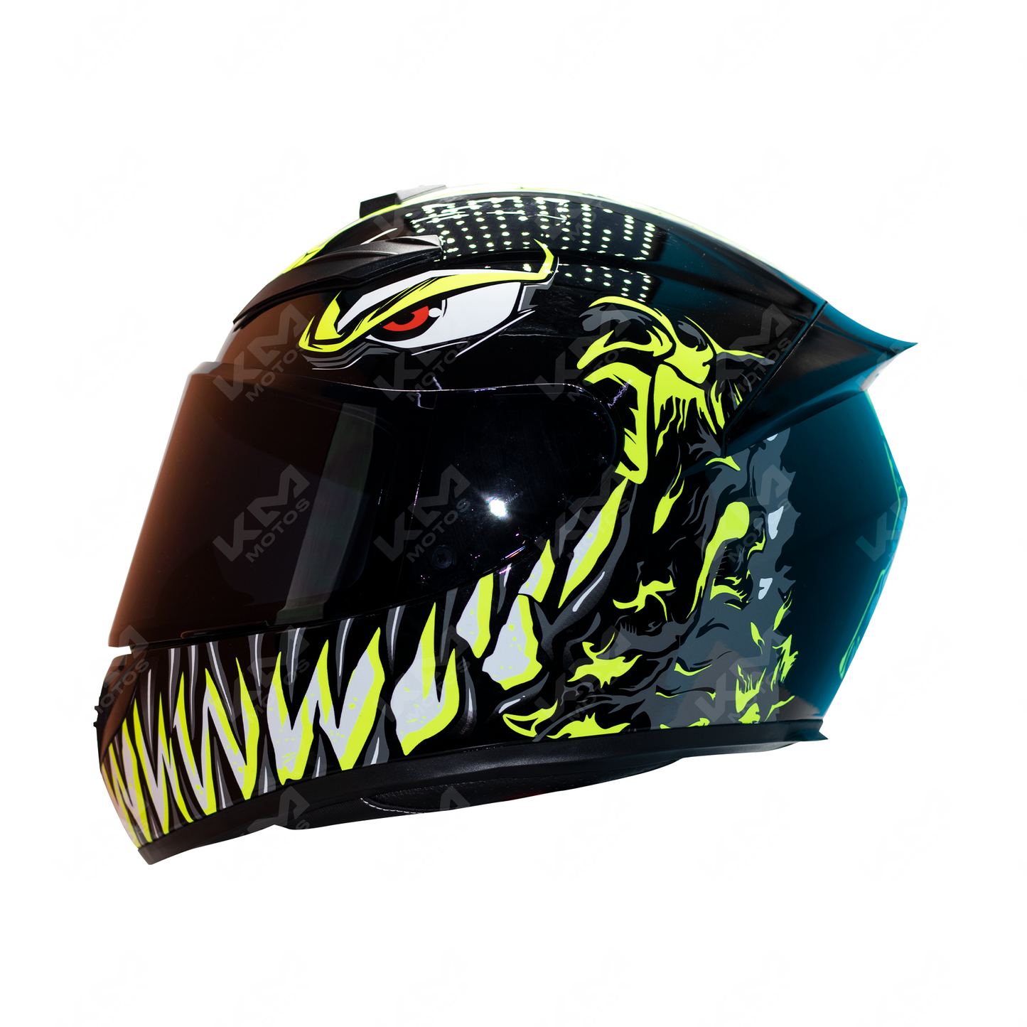 CASCO CERRADO INTEGRAL + DISENO MONSTERS NEGRO/AMARILLO DOT