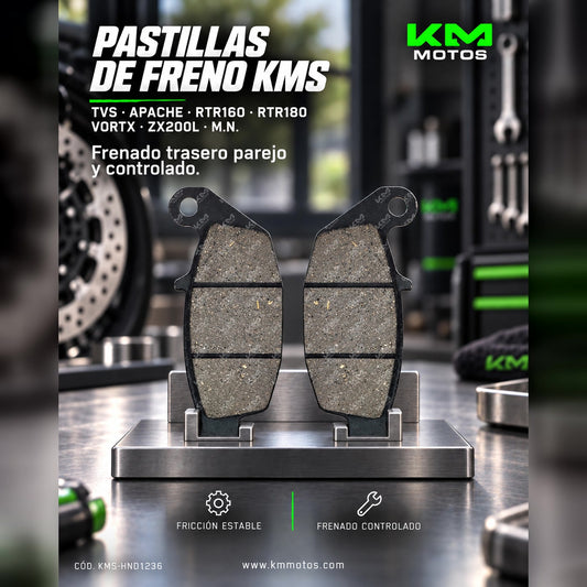 PASTILLAS DE FRENO TVS/APACHE/RTR160/RTR180/VORTX/ZX200L (M.N) TRASERAS KMS — KMS-HND1236 | KM Motos