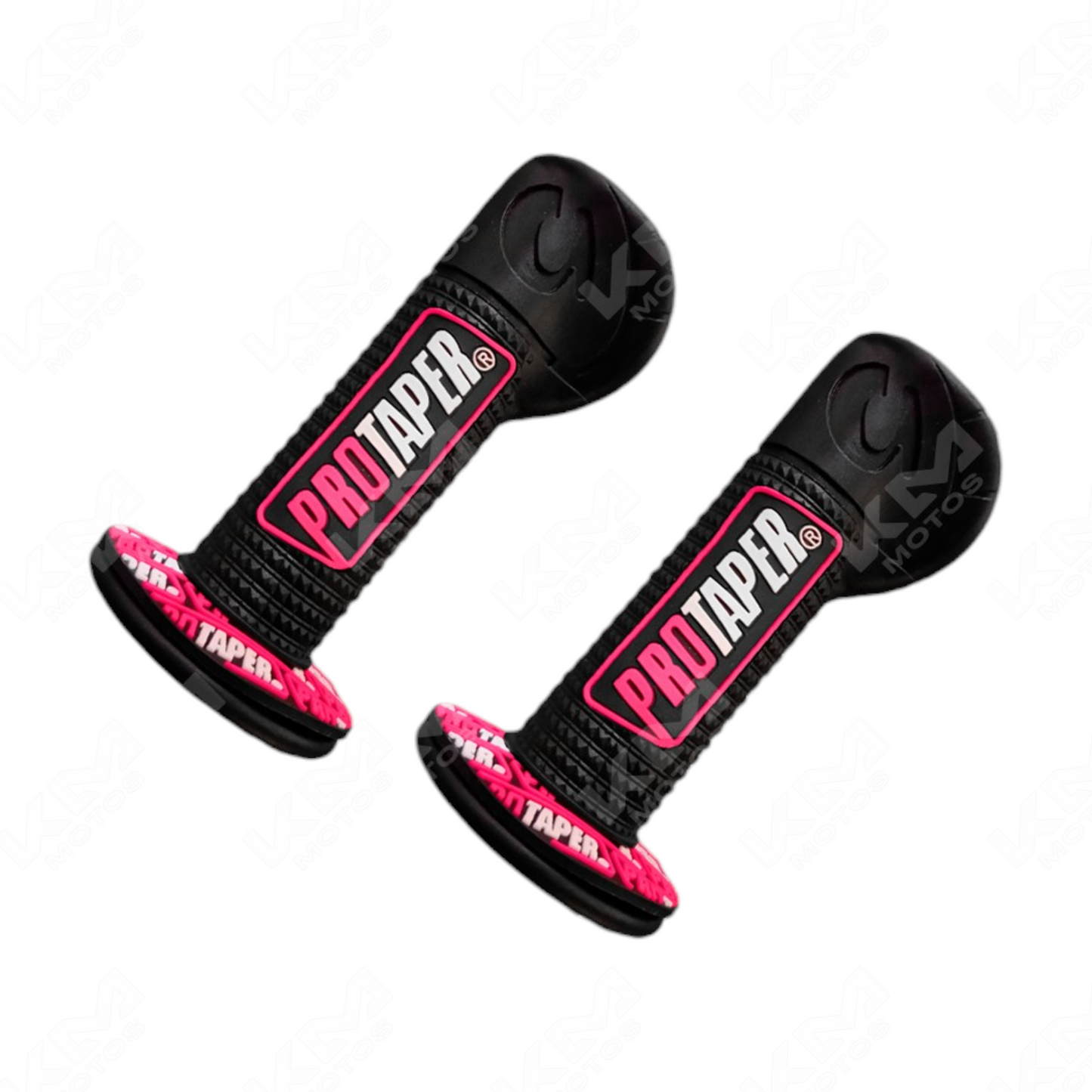 Pepes de timón KM Motos en negro y rosado, diseño resistente y ergonómico para motos, modelo PEPES PROTAPERS KMS.