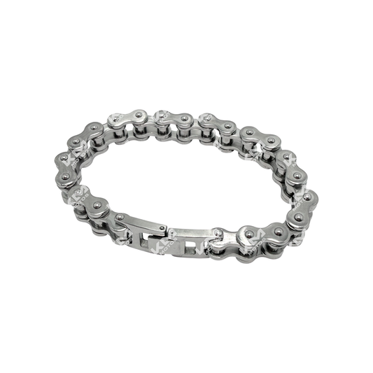 Pulseras de cadena KM Motos con diseño robusto y detalles metálicos, ideales para accesorios de motociclista.