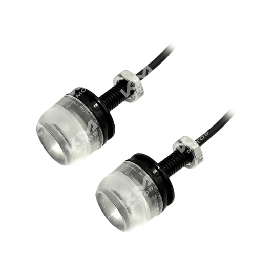 Luces LED ojo de águila KMS, diseño compacto y brillante en color blanco, ideales para vehículos y decoración automotriz.