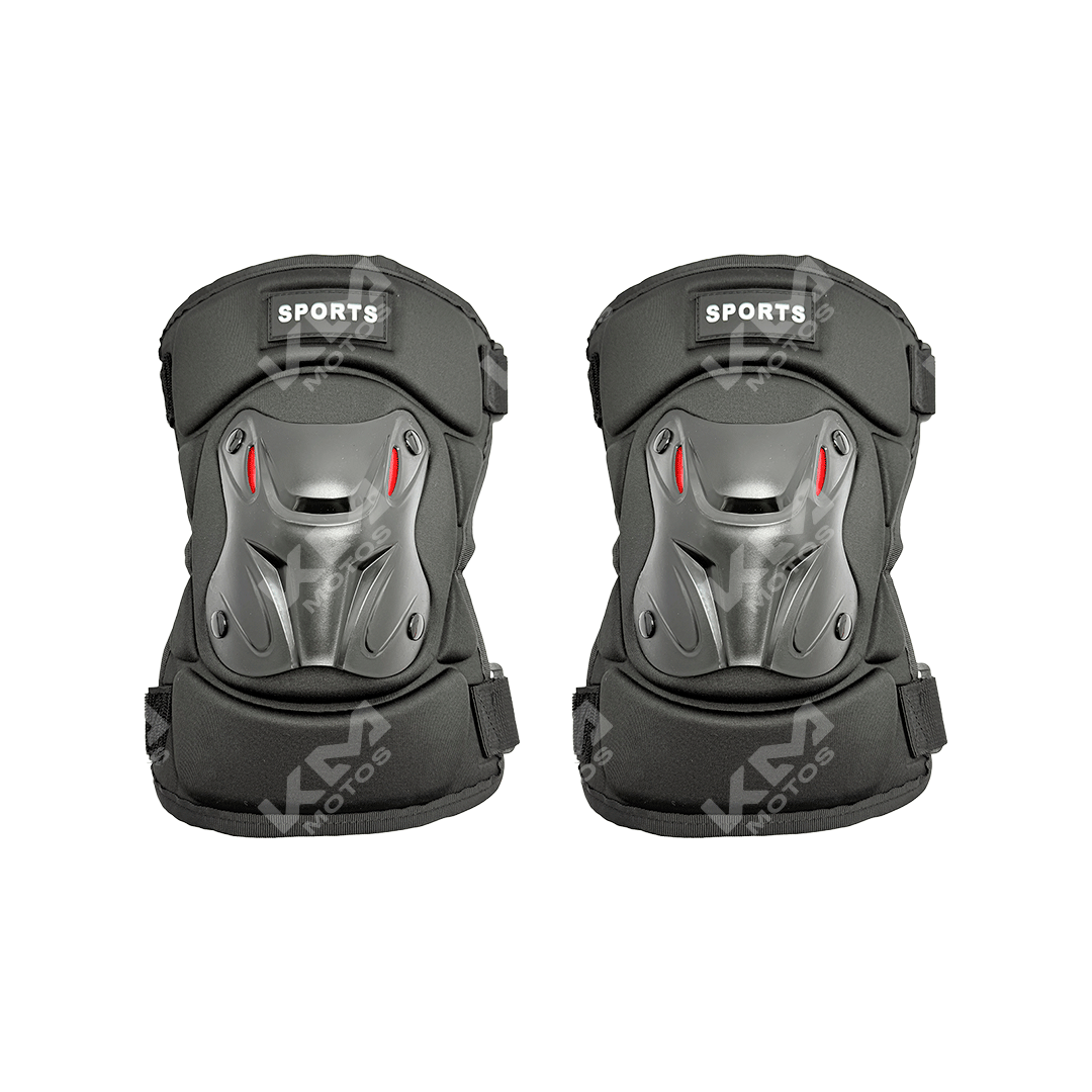 Rodilleras pequeñas KMS de protección deportiva con diseño ergonómico, visibles en color negro con detalles en gris.