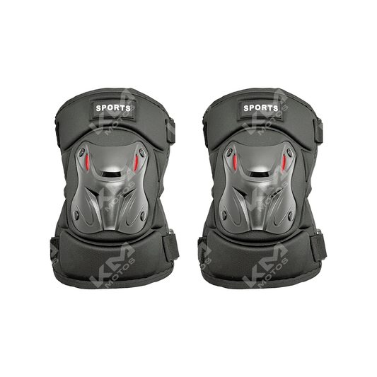 Rodilleras pequeñas KMS de protección deportiva con diseño ergonómico, visibles en color negro con detalles en gris.
