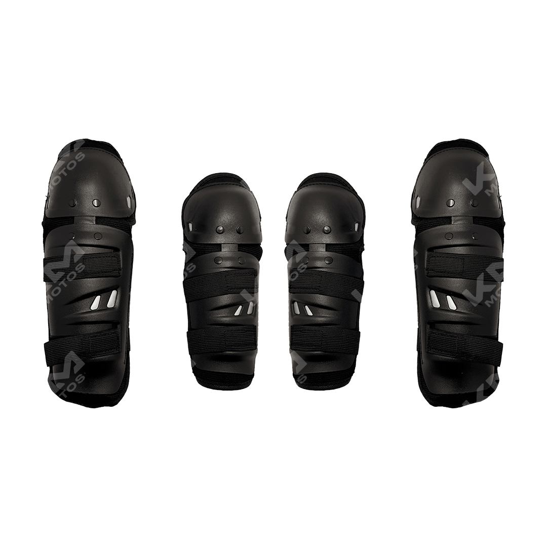 Codera y rodillera pequeña de KMS, equipo de protección deportiva, en color negro con detalles ajustables para soporte y comodidad.
