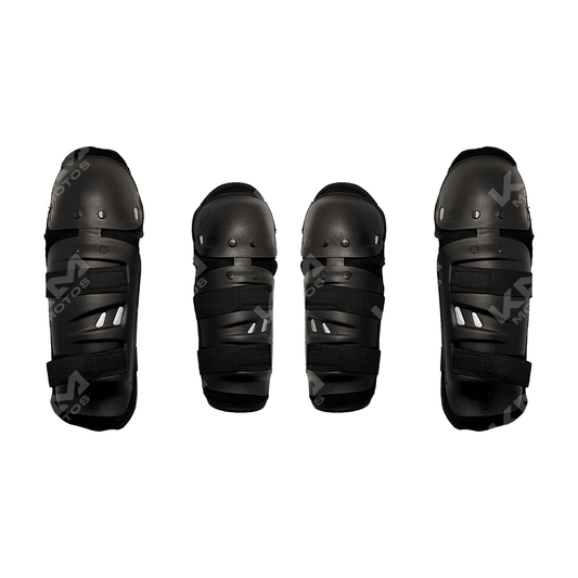 Codera y rodillera pequeña de KMS, equipo de protección deportiva, en color negro con detalles ajustables para soporte y comodidad.
