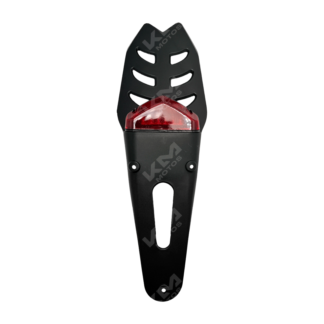 Cola universal KMS con stop LED para bicicletas, resistente y fácil de usar, en color negro con detalles en rojo y blanco.