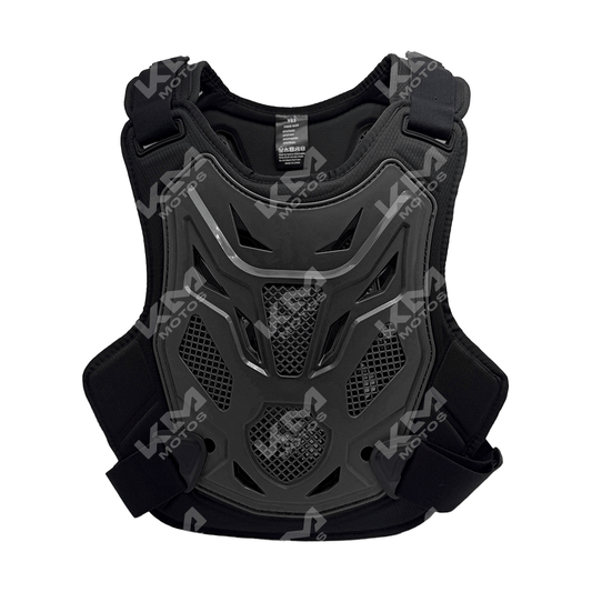 Chaleco protector de pecho para motocross KMS negro, diseño anticaídas, protección para deportes de motor.