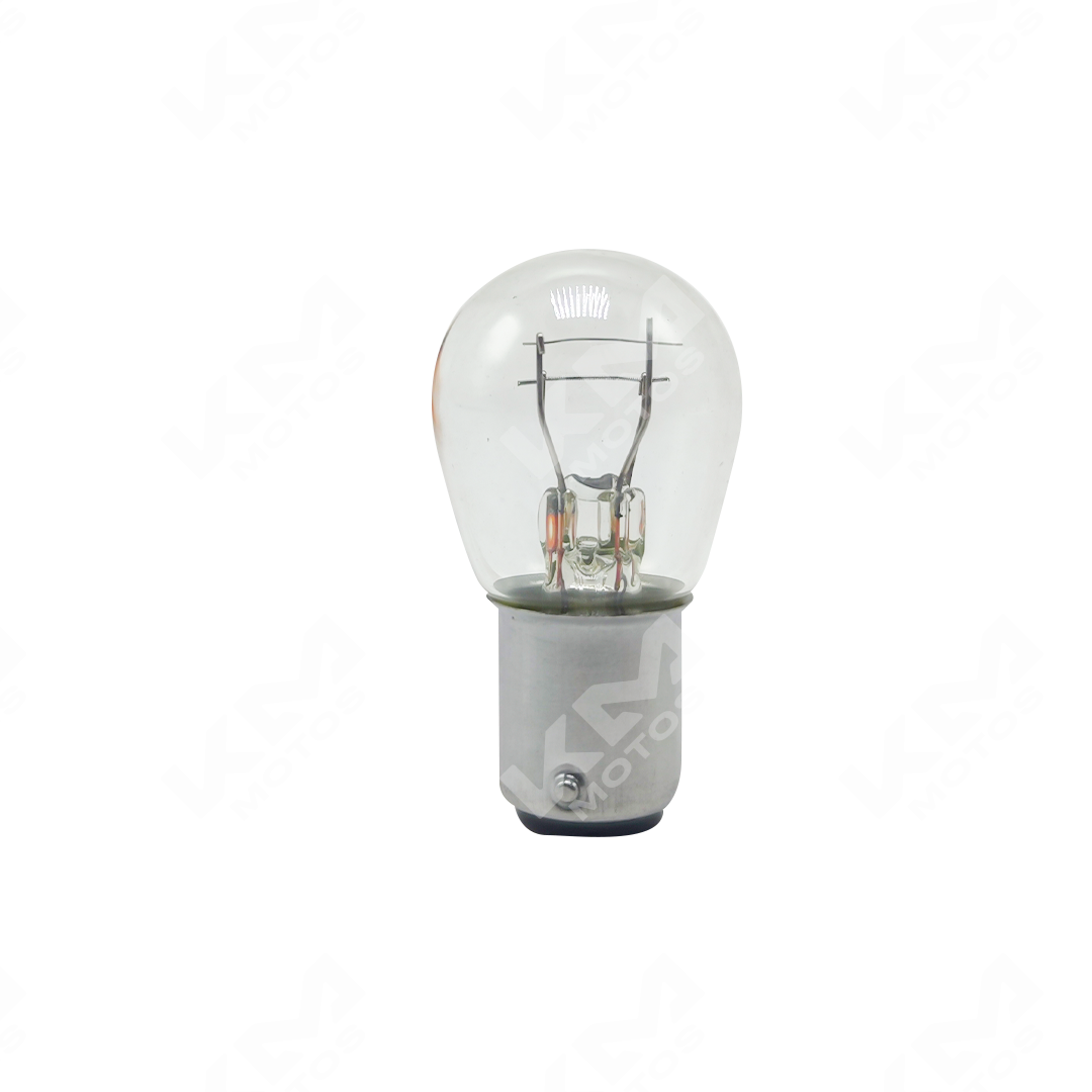Bujía de luz de stop normal S25 12V 21/5W KM Motos, foco para motocicleta, imagen con foco de luz en color.