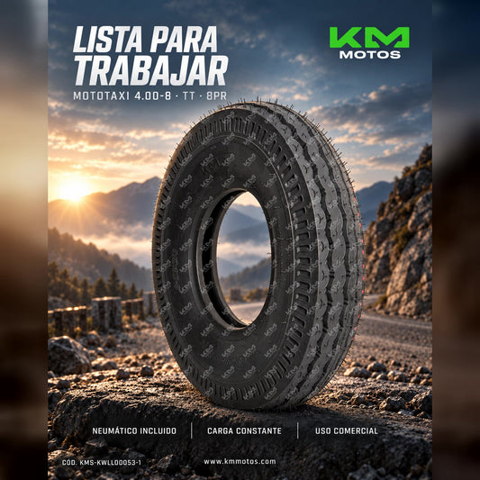 LLANTA 4.00-8 MOTOTAXI + NEUMATICO TT 8PR KMS — KMS-KWLL00053-1 | KM Motos