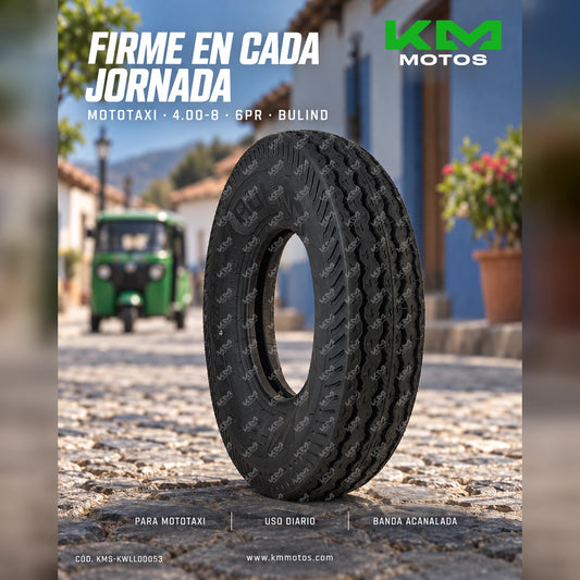 LLANTA 4.00-8 MOTOTAXI 6PR BULIND KMS — KMS-KWLL00053 | KM Motos