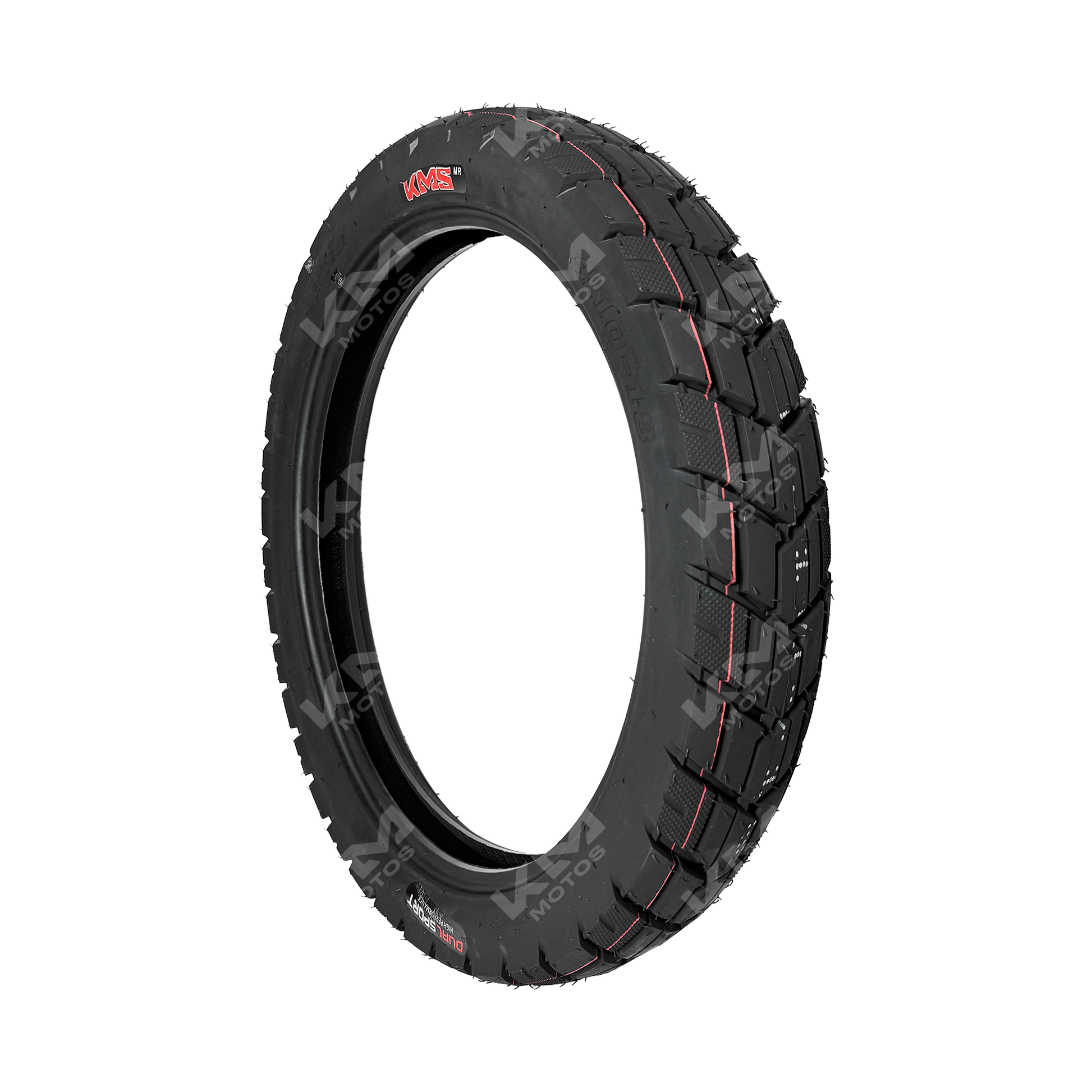 Llanta KMS 4.10-18 doble propósito para dual sport, resistente y duradera, ideal para motocicletas todoterreno.