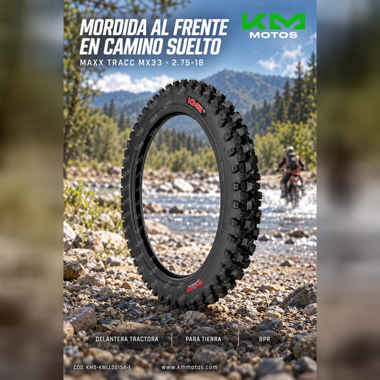 LLANTA DELANTERA 2.75-18 TRACTORA (MAXX TRACC)8PR MX33 KMS — KMS-KWLL00154-1 | KM Motos