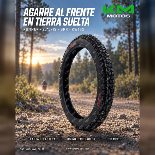 LLANTA DELANTERA 2.75-19 SEMITRACTORA (RUNNER) 8PR KW182 KMS — KMS-KWLL00181 | KM Motos