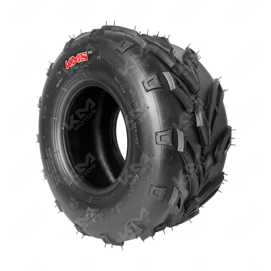 Llanta de cuatrimoto KMS 16x8x7 con neumático 4PR, diseñada para tracción y durabilidad en terrenos difíciles.