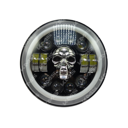Luces LED redondas de 7 pulgadas KMS Prime04 para motos, con acabado en negro y diseño resistente.