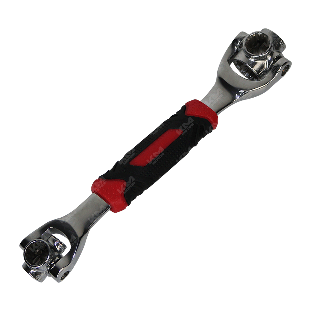 Llave combinada universal KM Motos, herramienta de mano resistente para ajuste y reparación de diferentes tamaños de tornillos.
