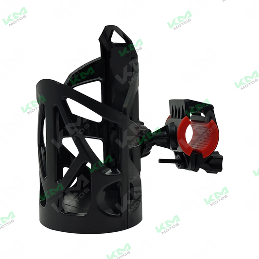 Porta vasos universal para moto KMS LS02 en color negro, con diseño resistente y práctico para viajes en motocicleta.
