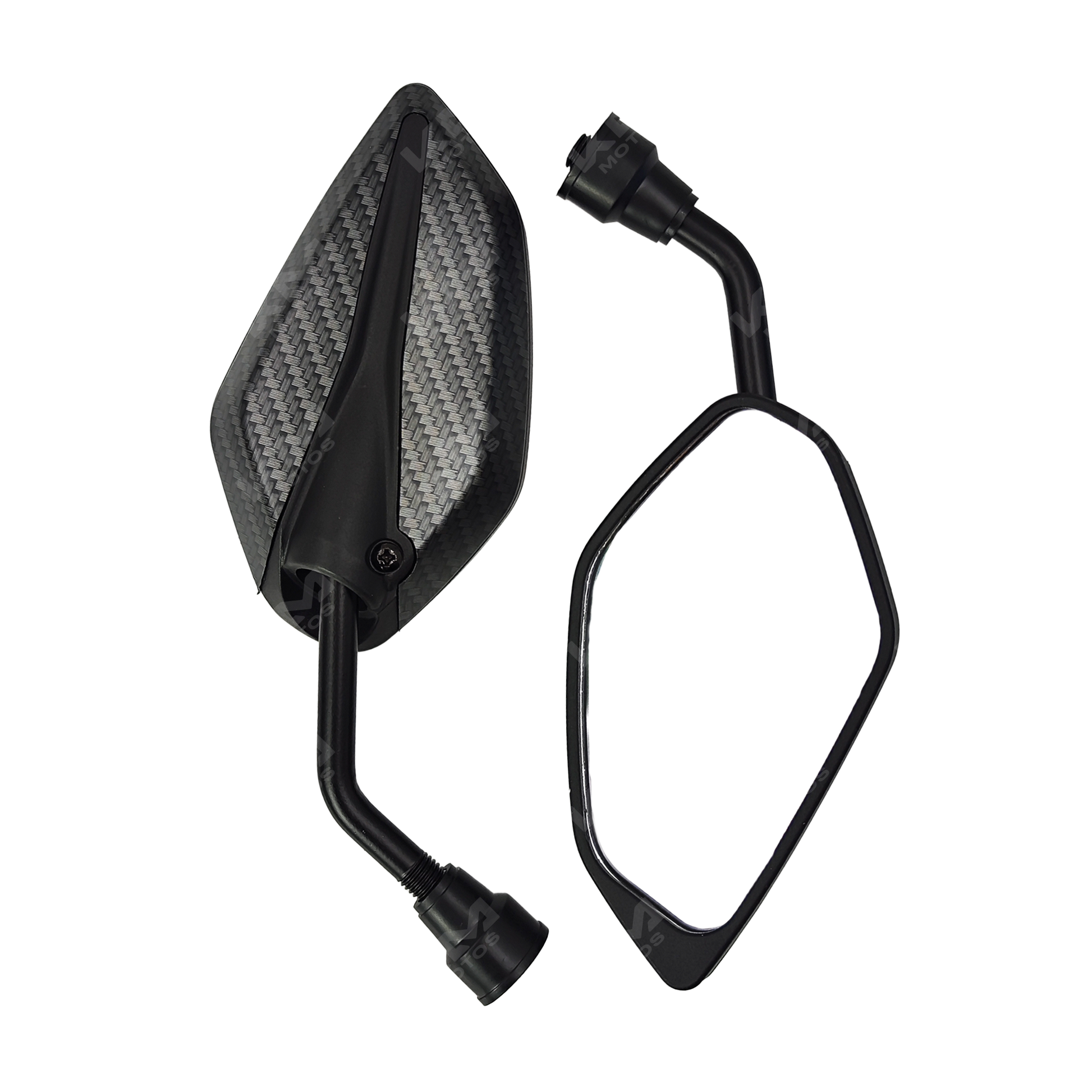 RETROVISORES BAJITOS M8/M10 LS02 NEGRO (ESTILO FIBRA) - KMMOTOSHN
