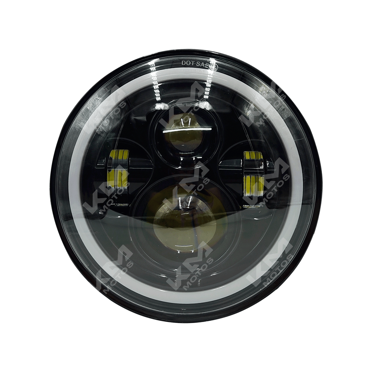 Foco principal LED redondo de 7 pulgadas de marca KM Motos, luz brillante y duradera para motocicletas.