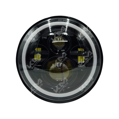 Luz LED redonda de 7 pulgadas Prime03 de KM Motos, foco principal para motocicletas con diseño compacto y potente iluminación.