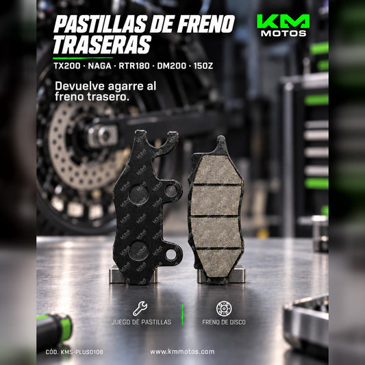 PASTILLAS DE FRENO TX200 TRAS/NAGA/HJ150- 9/RTR180/DM200/CR1/CR5/150Z — KMS-PLUS0108 | KM Motos