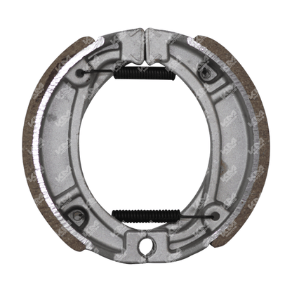 Zapatas de freno pequeñas con resorte inverso para motos, marca KM Motos, mostradas en la imagen.