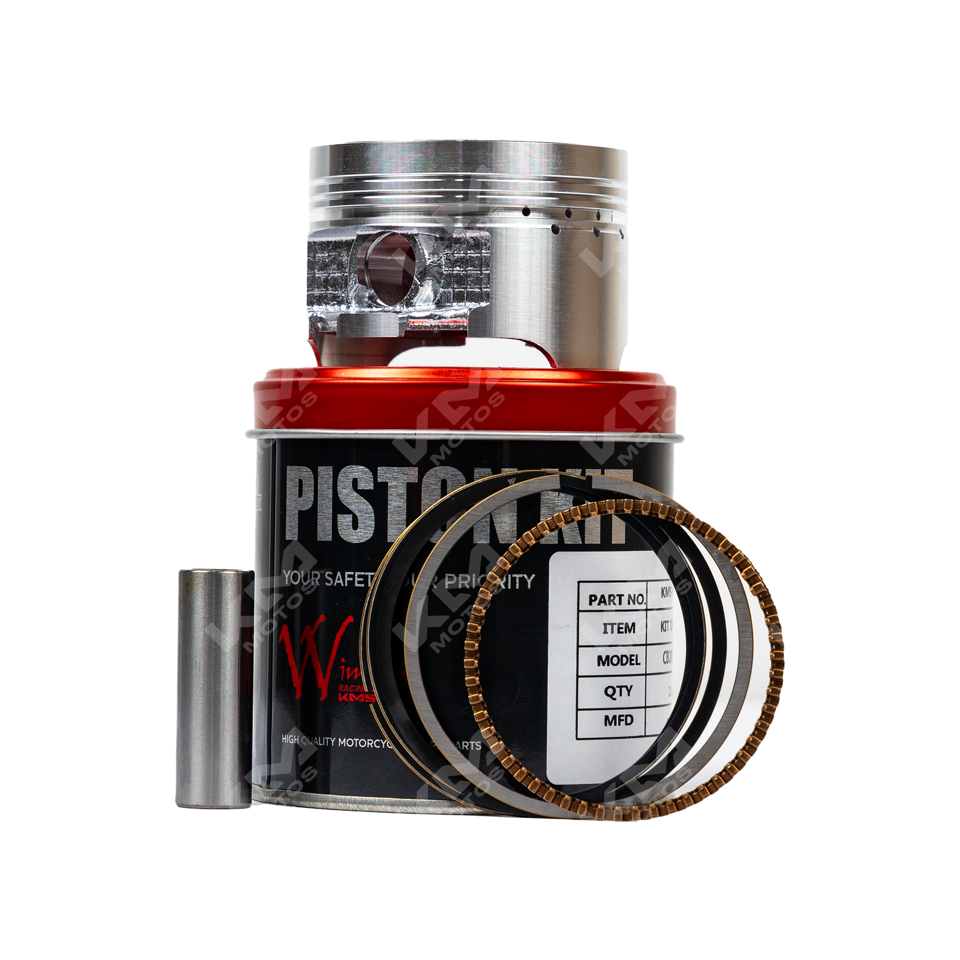 Kit de pistón WIMMA para NXR-125 y Bross-125, componentes del kit de pistón con detalles visibles en la imagen.