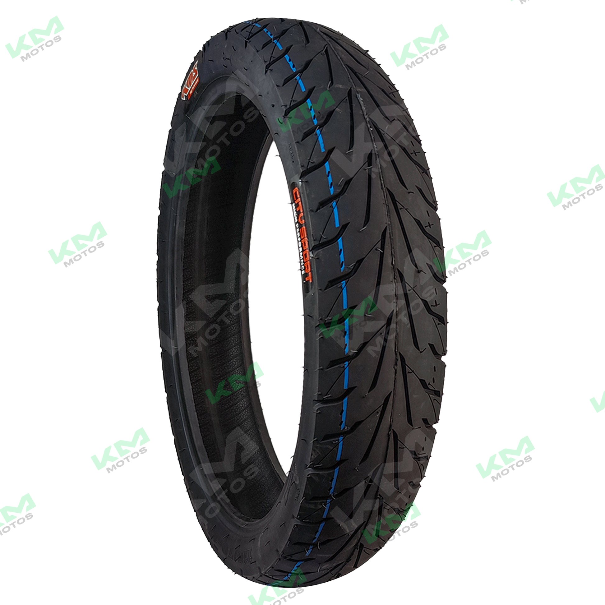 Llanta KMS 110/70-17 lisa SF226 8PR, neumático de motocicleta con banda lisa y estructura resistente.