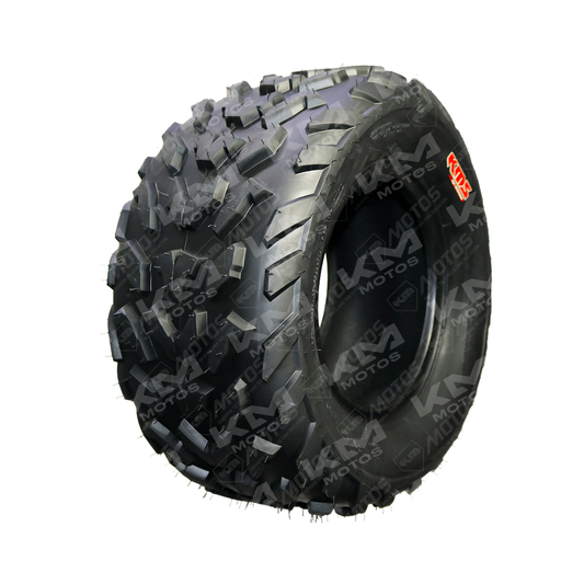 Llanta delantera Kms 23x7x10 para cuatrimoto, resistente y adecuada para terrenos variados.