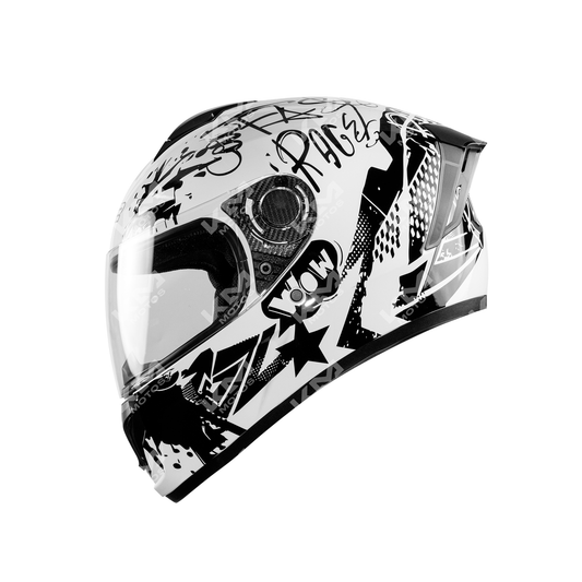CASCO CERRADO BLANCO/NEGRO  BRILLO GRAFITI DOT WLT111 HS2 V.C. "XL"