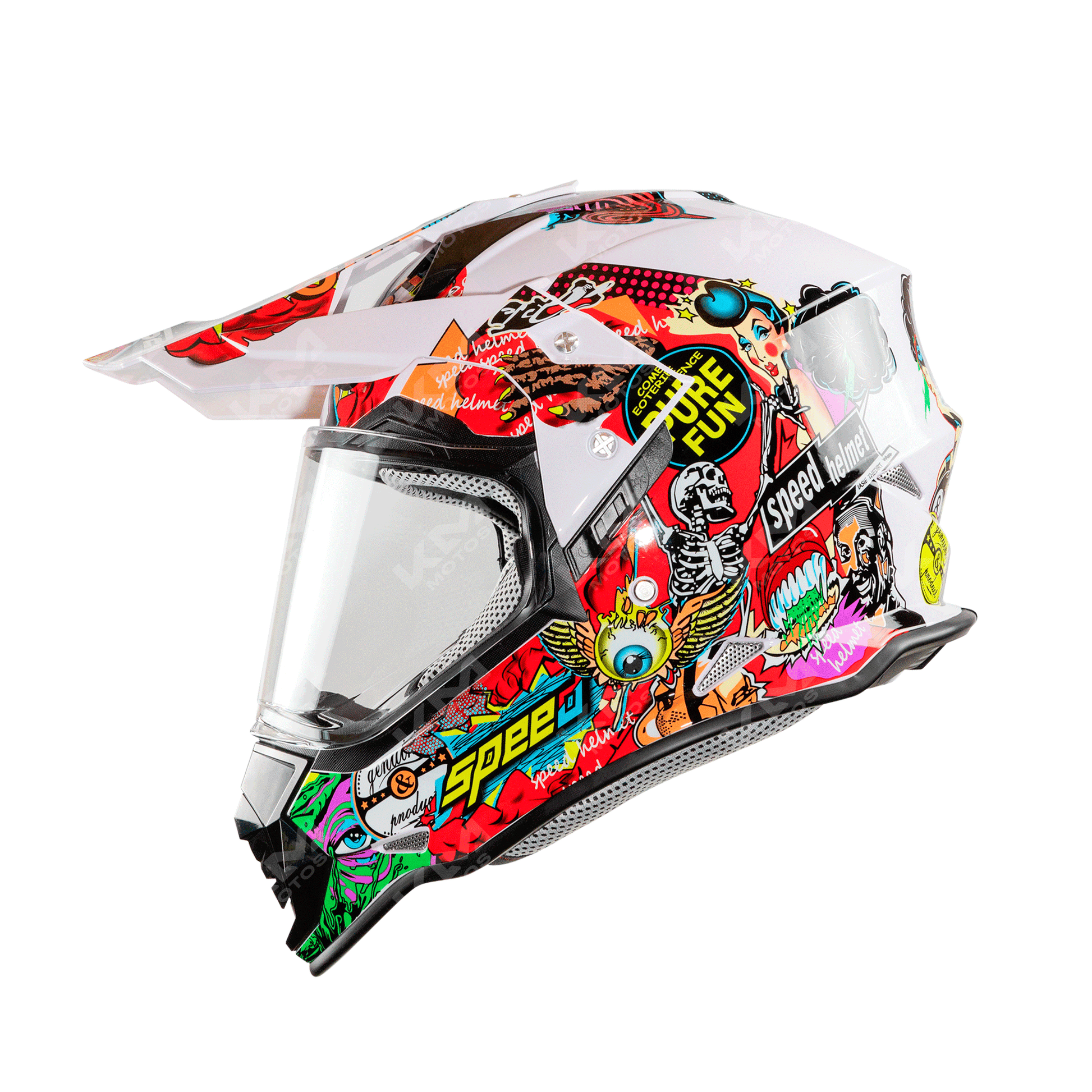 CASCO CROSS BLANCO/COLOR SPEED BOOM DOT + VISERA WLT129 HS2 "L" - KMMOTOSHN