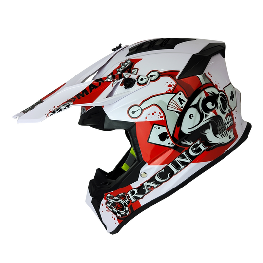 Casco Cross BLanco/Rojo Dot Skull HS2 "XXL" - KMMOTOSHN