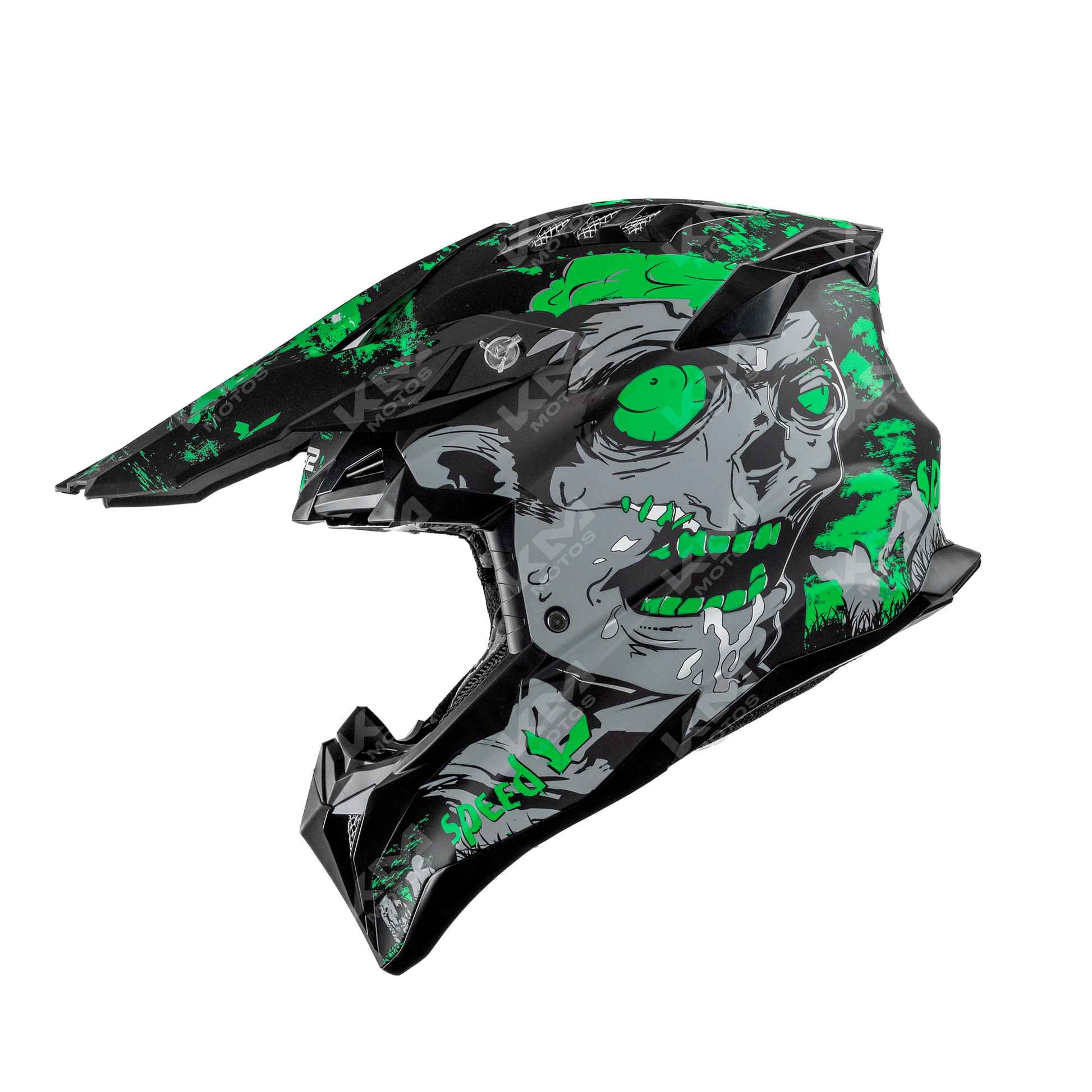 CASCO CROSS NEGRO/VERDE MATE ZOMBI DOT WLT189 HS2 "S" - KMMOTOSHN