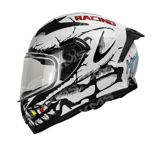 CASCO CERRADO BLANCO/NEGRO SKULL RACING WLT108 DOT HS2 KMS "XXL"