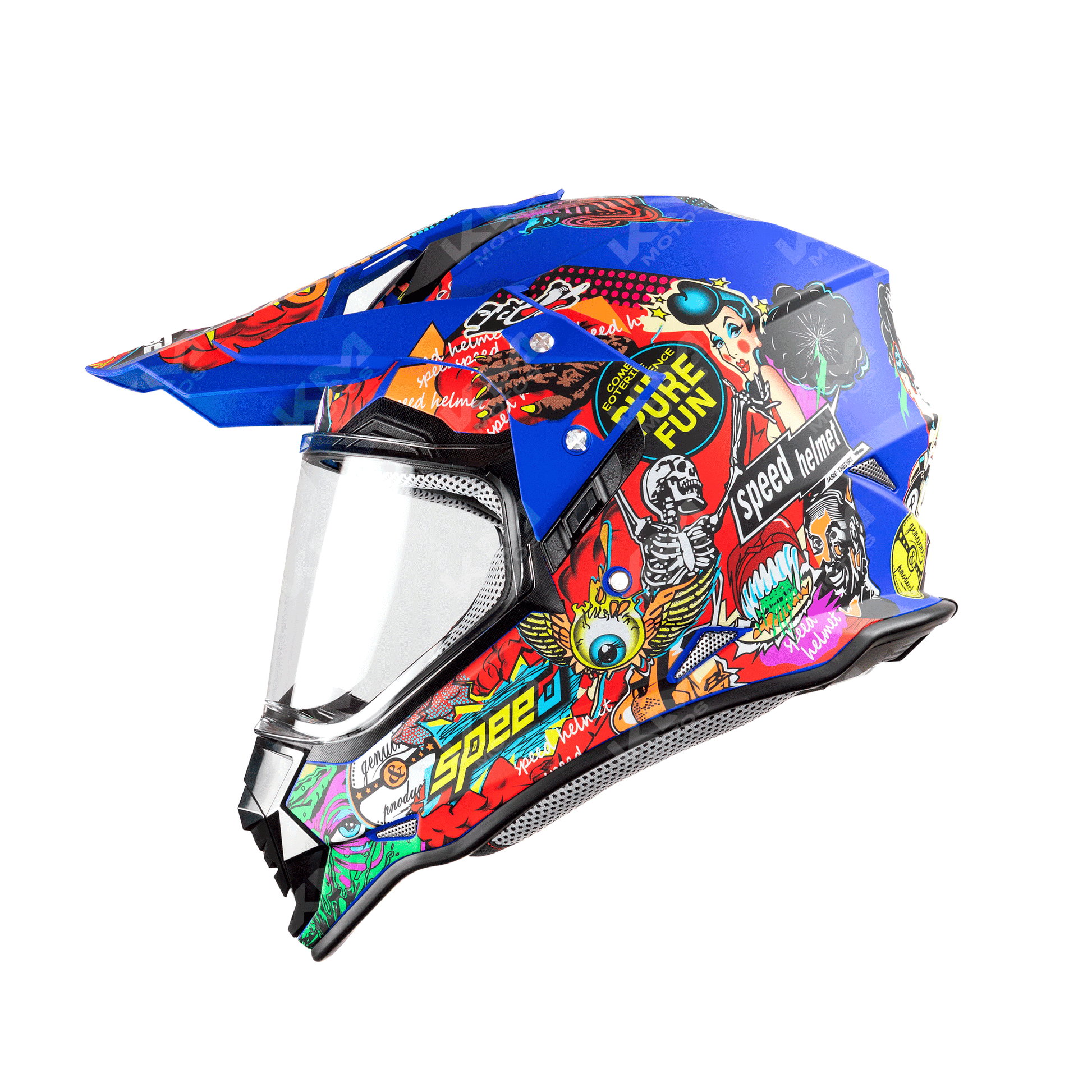 CASCO CROSS AZUL/COLOR SPEED BOOM DOT + VISERA WLT129 HS2 "XL" - KMMOTOSHN