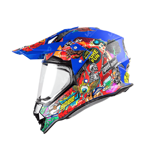 CASCO CROSS AZUL/COLOR SPEED BOOM DOT + VISERA WLT129 HS2 "XL" - KMMOTOSHN