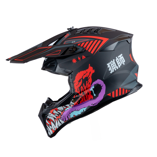 CASCO CROSS NEGRO ROJO/ DISEÑO MONSTER  WLT127 HS2 "XL" - KMMOTOSHN