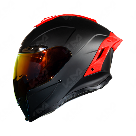 Casco cerrado negro Hs2 con visor, modelo JD01 V.N. KMS WLT109L, diseño aerodinámico y protección DOT HS2.