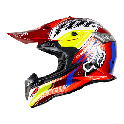 Casco cross rojo HS2 FOX DOT L, diseño aerodinámico con visera y ventilación para motociclista.