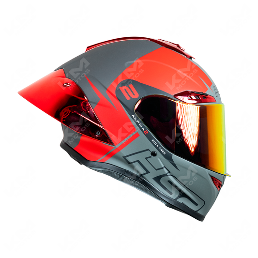 CASCO CERRADO #2 ROJO/GRIS MATE WLT109 HS2 D.V. VISERA DORADA "L" - KMMOTOSHN