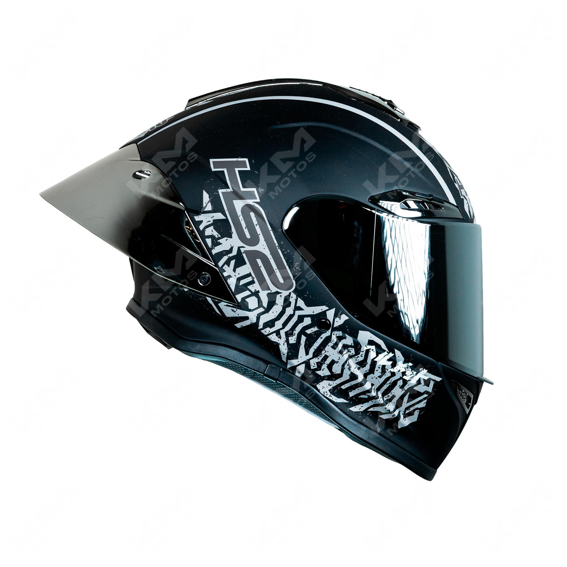 Casco cerrado negro y gris mate HS2 Samuray WLT109 HS2 con visera cromada y diseño resistente para motociclistas.