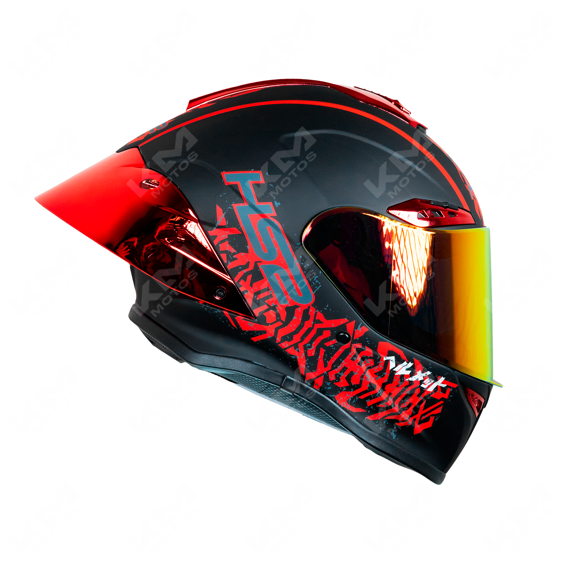CASCO CERRADO #2 NEGRO/ROJO SAMURAY WLT109 HS2 D.V. VISERA DORADA "M" - KMMOTOSHN