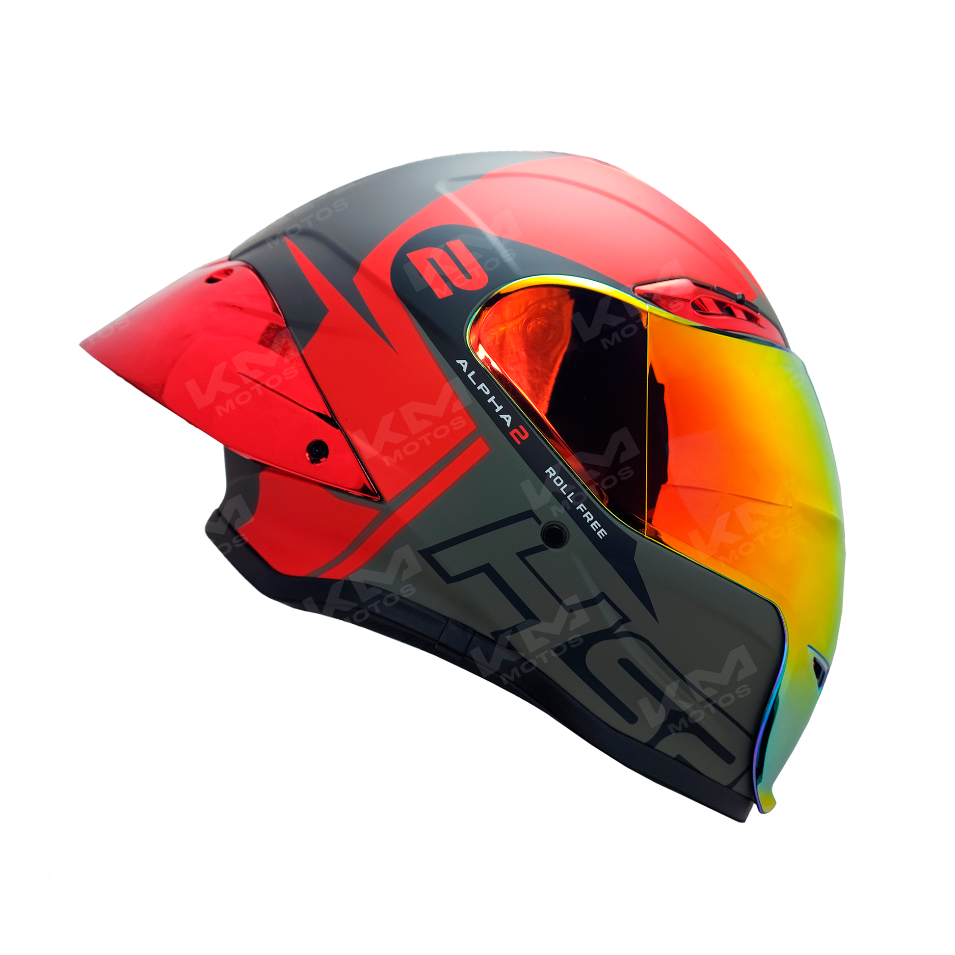CASCO CERRADO #3 ROJO/GRIS MATE WLT109 HS2 D.V. VISERA DORADA "XL" - KMMOTOSHN