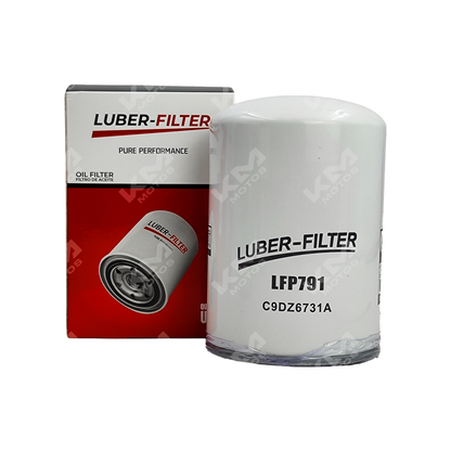 Filtro de aceite enroscable Heavy Duty para CAT y Ford HD, marca KM Motos, muestra el filtro en la imagen.