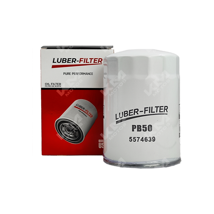 Filtro de aceite enroscable BYPASS Heavy Duty PB50 de KM Motos, muestra el filtro de aceite resistente y enroscado para motocicletas.