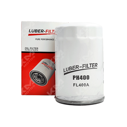 Filtro de aceite enroscable para Ford V4 de la marca KM Motos, muestra el filtro en su embalaje.